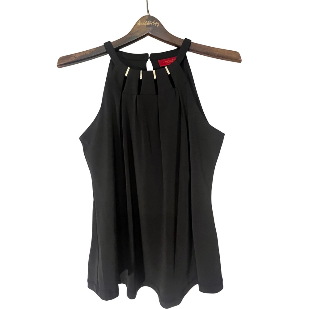Jennifer Lopez Black Tank Top Sleeveless Cut Outs With Gold‎ Accents Sz XS